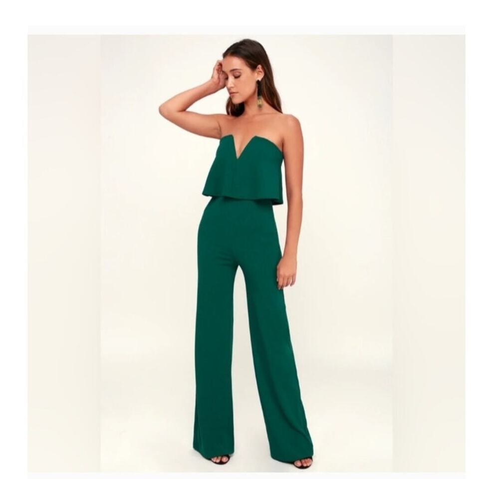 Lulus Power of Love Green Strapless Jumpsuit Size XS Formal Cocktail Wedding